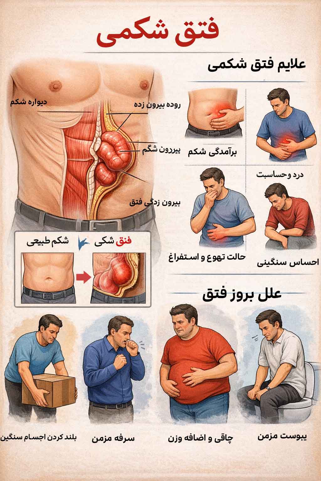 علل بروز فتق شکمی در یک تصویر